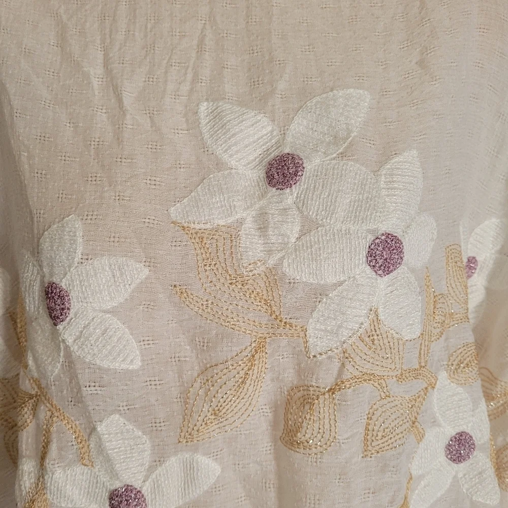 Memories Fashion Ivory Swim Cover Up Poncho with Floral Embroidery One Size